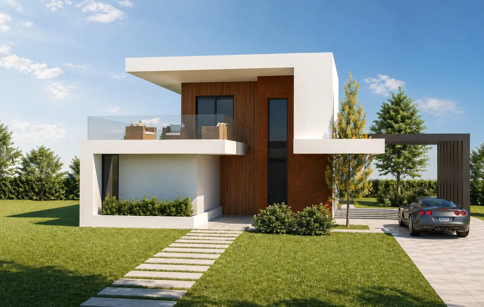 Uma moradia contemporânea branca com piscina na encosta, em Portugal